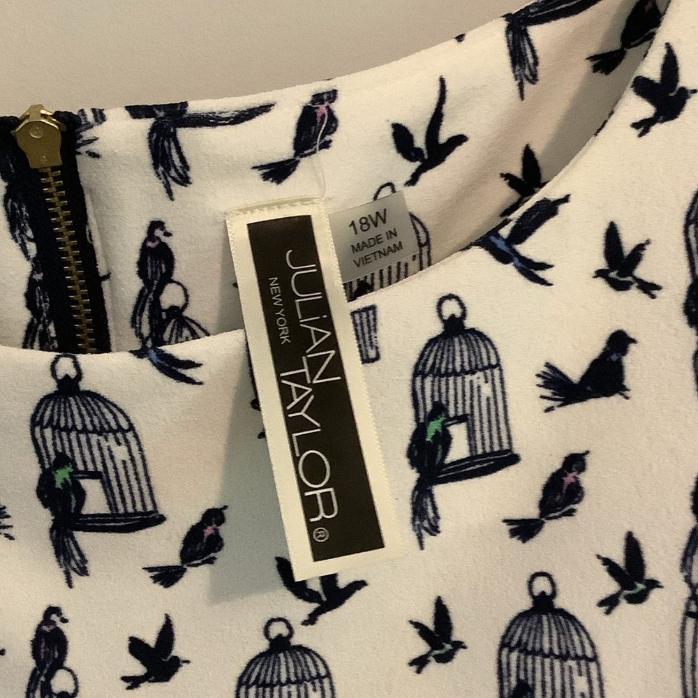 Julian Taylor Birdcage Print Dress in White and Black - Picture 2 of 7